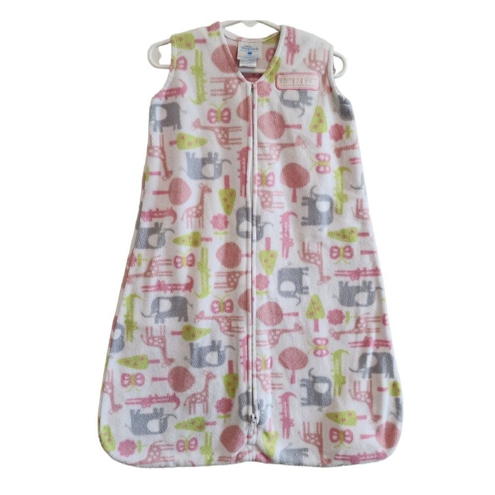 Halo Sleep Sack Zoo Animals Pink White Micro-Fleece Zip Wearable Blanket S/0-6M